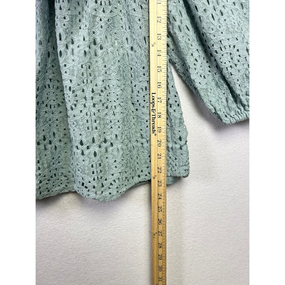 LC Lauren Conrad Square Neck Eyelet Puff Sleeve‎ Blouse Mint Green Size M - Picture 8 of 10